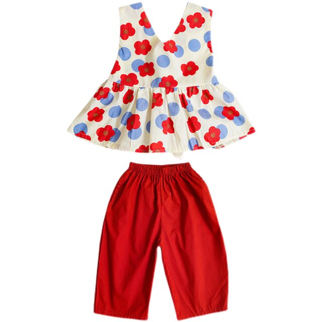 Girls fashion suit 2021 summer new children's small and medium-sized children's Korean version of the baby girl flower bow two-piece set