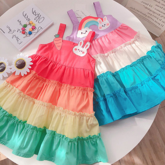 Baby girl 2023 rainbow cake dress suspenders big skirt gradient cartoon summer holiday skirt 2288