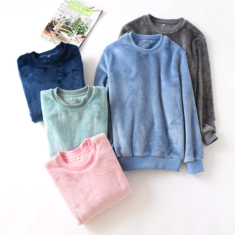 Couple flannel pajamas women autumn and winter one-piece tops thickened plus plus plush men coral fleece long-sleeved pull-overs home jackets