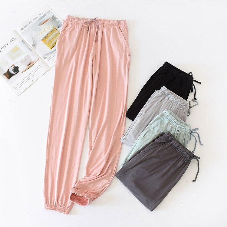 Modal pajama pants women's spring and autumn trousers fairy house pants summer beam feet lazy one piece can be worn outside the closed home pants