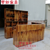 Hotel solid wood table and chairs small eating shop fast food cashier Barbecue Farmhouse Le Carbonated Bar Terrace Price