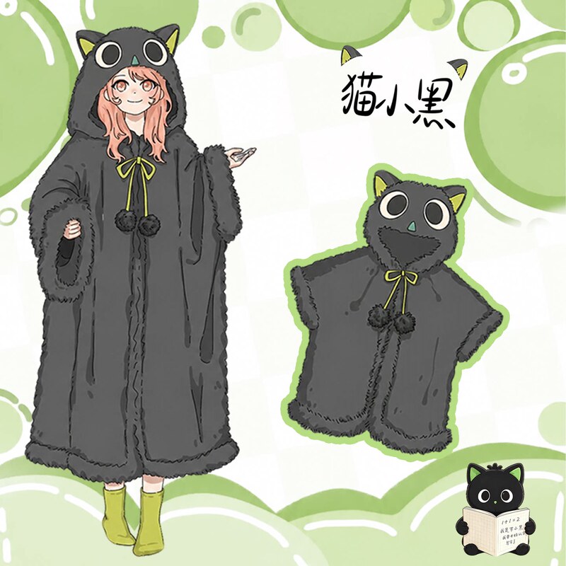 Autumn and Winter Coral Fleece Japanese-Style Cute Little Black Cat Home Wear Cloak Anime Cartoon Pajamas Robe for Men and Women Autumn and Winter Coral Fleece Japanese-Style Cute Little Black Cat Home Wear Cloak Anime Cartoon Pajamas Robe for Men and Women