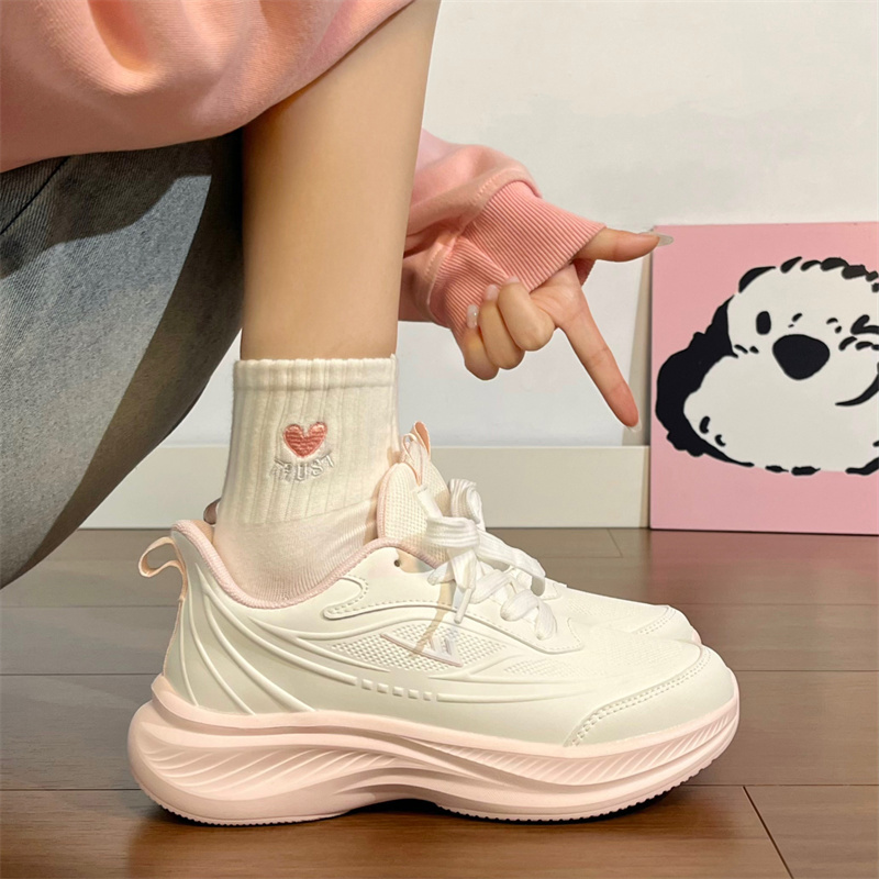 Pull-Back Pink Sneakers for Women, Autumn 2026 New Versatile Popular Thick-Soled White Shoes, Lightweight Shock-Absorbing Running Shoes