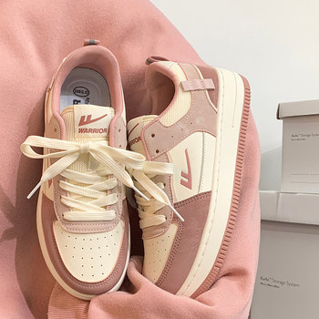 Pull-Back Shoes for Women, Autumn 2025 New Versatile Popular Style, Student Thick-Soled White Shoes, Peach Pink Casual Sneakers