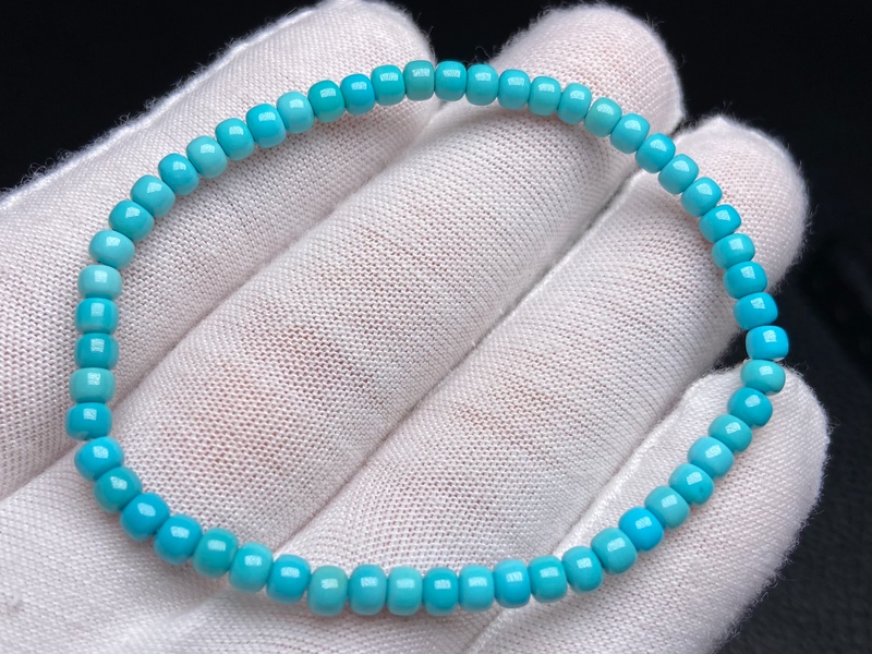 Hubei Natural Raw Turquoise High-Quality Blue Jade-Like Exquisite Vintage-Style Single-Circle Bracelet with Round Beads and Rice Beads 108 Accessories