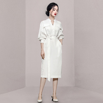 CHOROLHO autumn new style white temperament casual waist slimming mid-length shirt dress long skirt