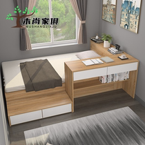 Small Household Type Tatami Bed Customised Solid Wood Single Bed Desk Integrated Childrens Bed Cabinet Combined Multifunctional Storage Bed