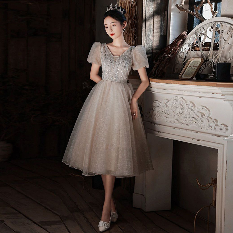 High-End Evening Dress, Light Luxury, Niche, Host, Student, Coming-Of-Age Ceremony, Girl's Performance Dress, Petite Princess Dress