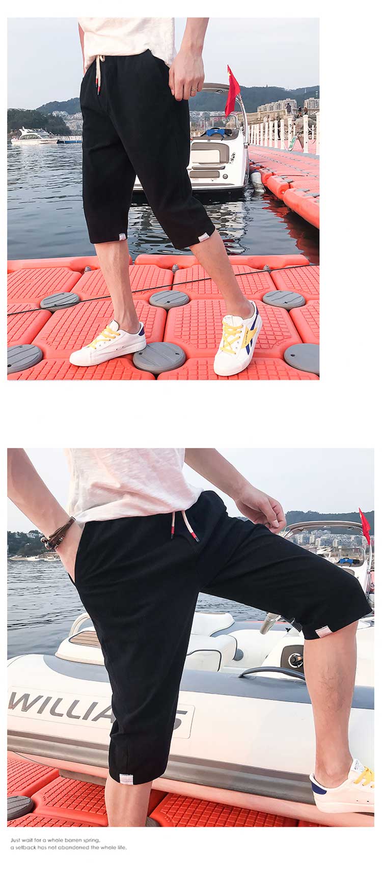 Mùa hè 2018 phiên bản Hàn Quốc mới của giới trẻ tự tu bảy điểm quần âu quần cotton harem quần baggy nam