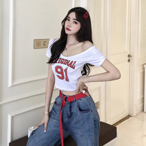 White short-sleeved t-shirt womens short slim 2021 new summer sexy low-cut high-waist umbilical tight top