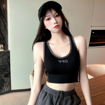 Black Sports beauty back vest female summer wear with chest pad wrap chest inside sexy short sling sleeveless top tide