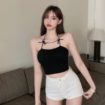 Black sexy hanging neck sling design sense niche wearing summer beauty back vest female inner set bottom wrap chest coat tide