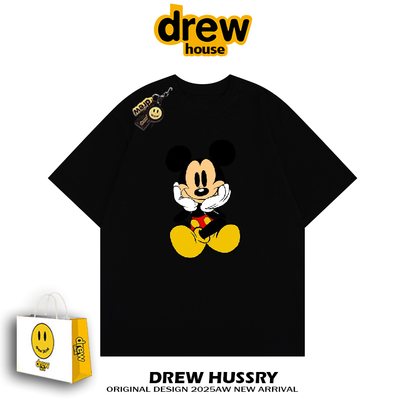 Drew Smiley Face Trendy Brand Mickey Print Short-Sleeve T-Shirt for Men and Women, Loose Fit, Summer Half-Sleeve, Pure Cotton Couple's Top ins