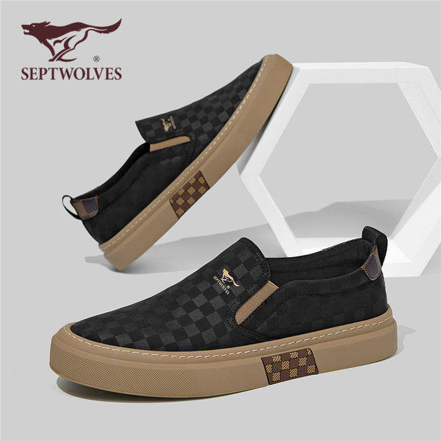 Septwolves Slip-On Men's Shoes 2024 New Ice Silk Cloth Shoes Summer Breathable Casual Black Men's Canvas Shoes