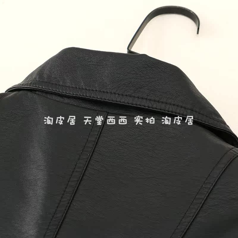 Кожаная куртка 22320韩国单~超软仿绵羊皮黑色修身帅气机车翻领皮衣外套女0.67