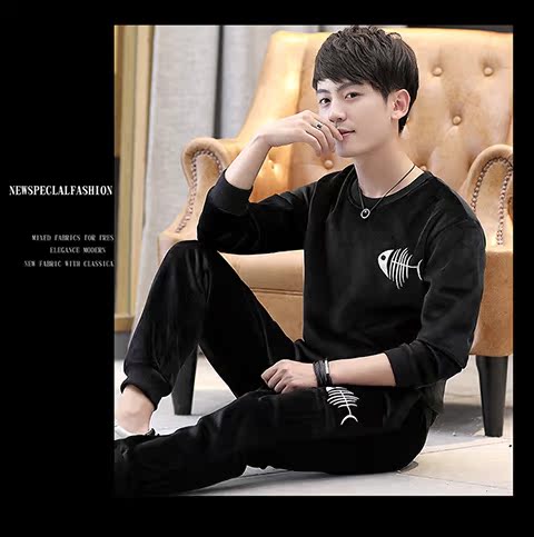 Bộ đồ ngủ nam mùa đông bằng nhung vàng cộng với nhung dày san hô giản dị mặc ấm áp phục vụ nhà những kiểu đồ bộ thun may