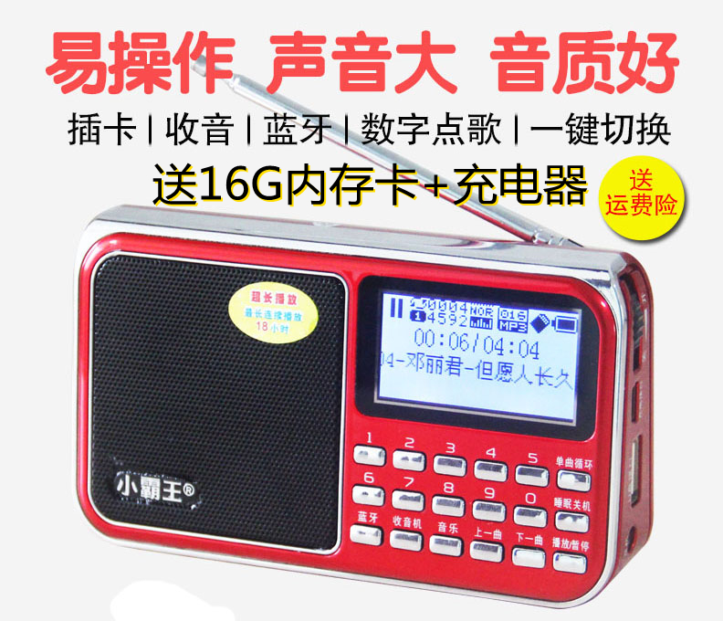 Bully D30 Bluetooth radio plug-in speaker for the elderly big screen digital lyrics display charging audio