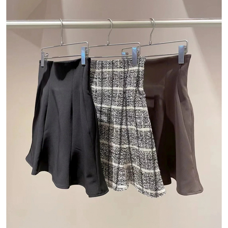 Little Puff Japanese Style Sexy Solid Color Plaid Ruffle Fishtail Short Skirt Pants High-Waisted Skirt for Women Little Puff Japanese Style Sexy Solid Color Plaid Ruffle Fishtail Short Skirt Pants High-Waisted Skirt for Women