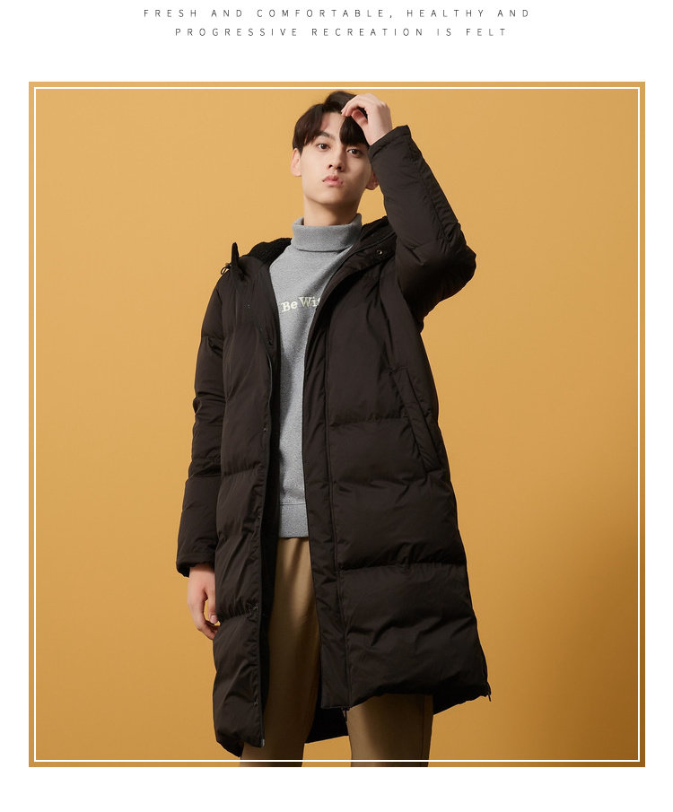 美特斯邦威 男士纯色中长款 连帽羽绒服 图6