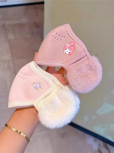 Children's Warm Mask and Earmuffs Integrated Autumn and Winter Kuromi Cartoon Cute Student Anti-Cold and Windproof Plush Mask