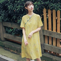 Broken citi robe womens 2021 summer new literary and artistic small fresh young section student girl loose cotton and hemp dress