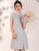 Grid Everyday Qipao 2021 New Womens Summer Young Teenage Girl Little Fresher Sweet And Improved Version of Liondress