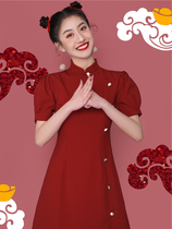 Red Flag Robe Erosion Bone Young Chinese Wind Retro Girl Improved Version of Liandress 2021 The new little sub