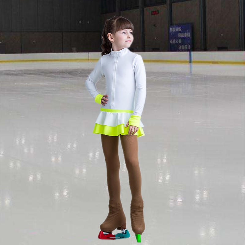 Girls figure skating performance suit Skating training suit plus velvet children skating competition clothing flower skating adult custom