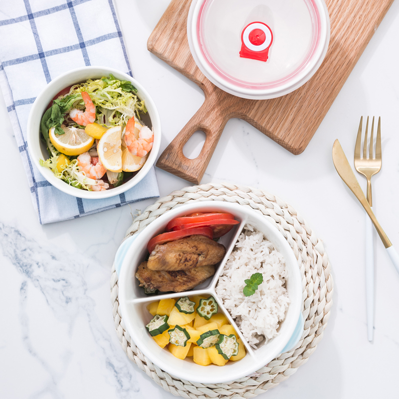 Three new ceramics bento round bowl with cover separate lunch box preservation bowl can be a microwave meal boxes