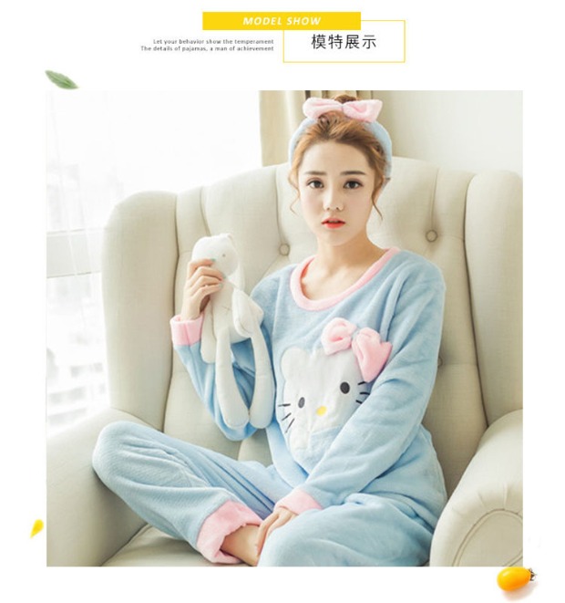 Mùa thu dày đồ ngủ nữ mùa đông flannel phim hoạt hình dài tay ngọt ngào Han Fan lông cừu san hô có thể được mặc bên ngoài phù hợp với dịch vụ nhà những kiểu đồ bộ may đẹp
