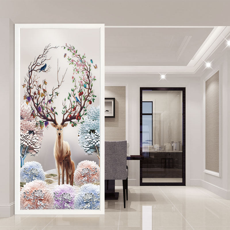Custom art glass living room screen partition wall Entrance bedroom decoration Modern simple double-sided matte rich deer