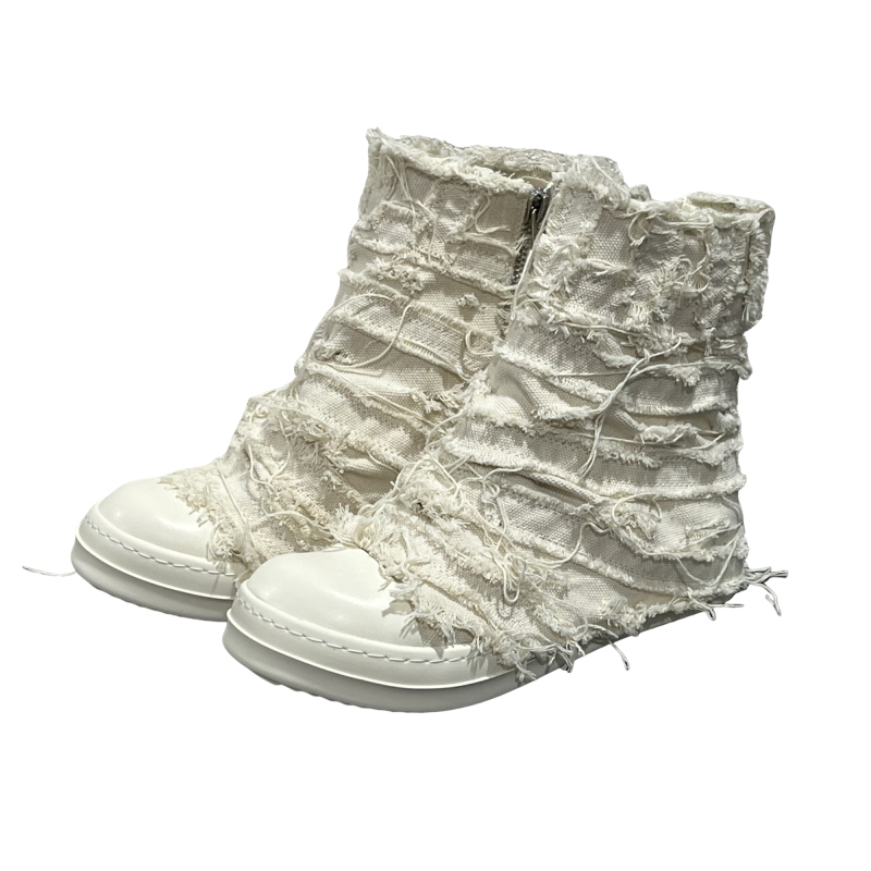 2026Ss New Style Ro Shoes with Holes and Tassels, Canvas High-Top Thick-Soled Shoes for Women, Unique European and American Trendy Shoes with Zipper