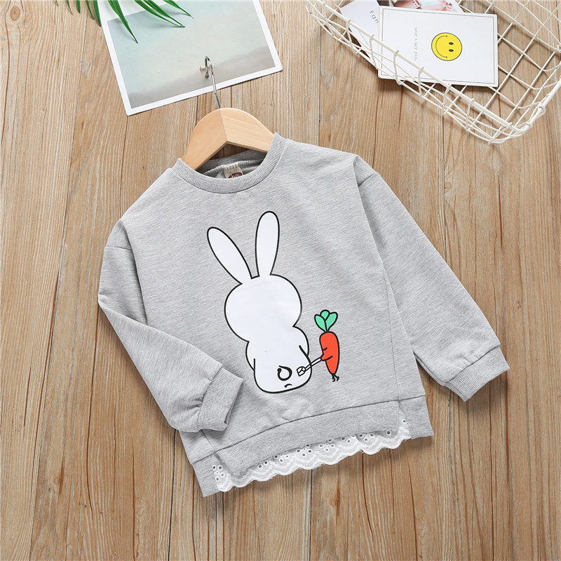 Rabbits Eat Radish Greygirl Autumn clothes jacket 2020 new pattern cotton Foreign style children white T-shirt   Long sleeve baby Undershirt Primary and secondary school children tide