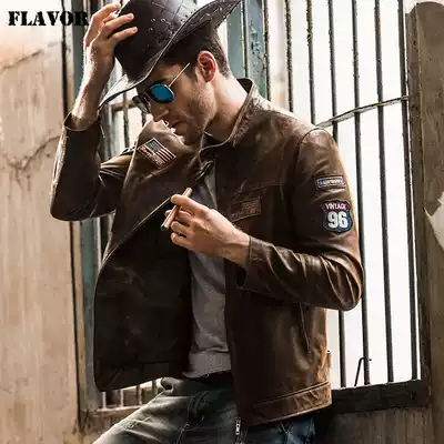 Haining leather leather jacket men's leather jacket short American jacket locomotive uniform casual single slim men's jacket
