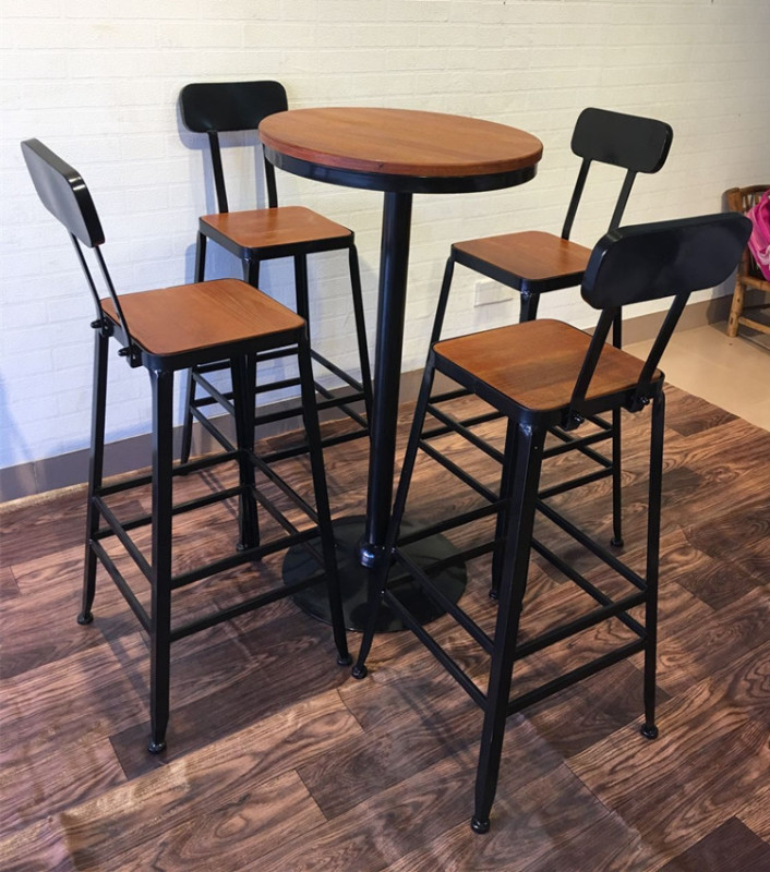 Iron Retro High Chair Bar Stool Solid Wood Table and Chair Combination Cafe Milk Tea Shop Bar Round Square Table Leather Stool Iron Retro High Chair Bar Stool Solid Wood Table and Chair Combination Cafe Milk Tea Shop Bar Round Square Table Leather Stool
