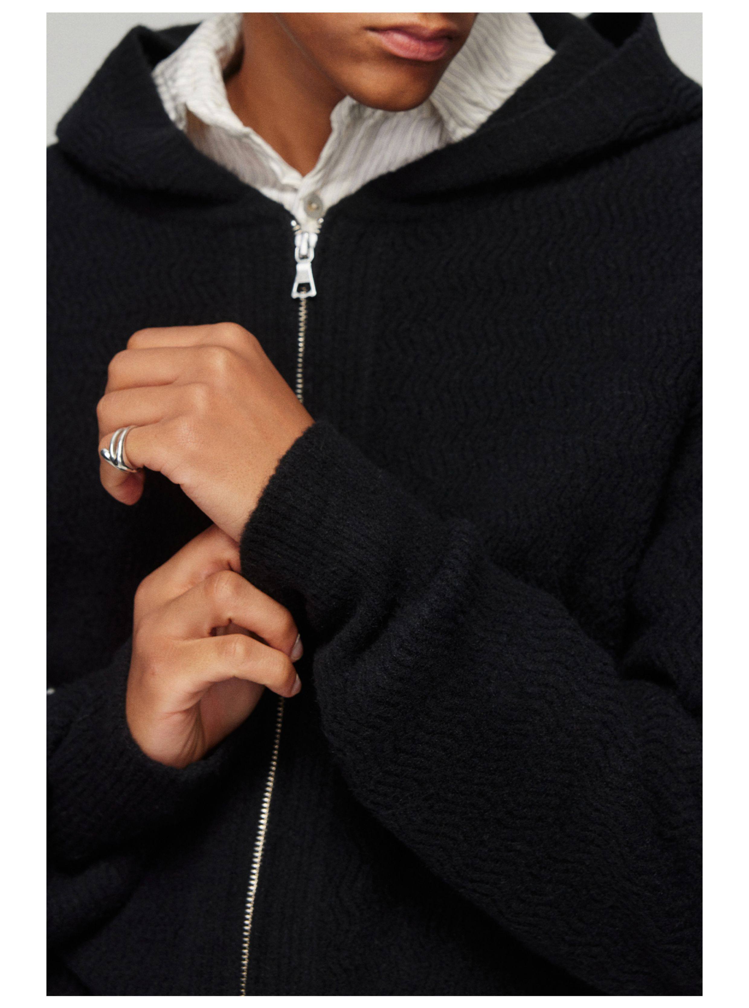 Simple project wool blend tuck-front zip-up hoodie: a fall and