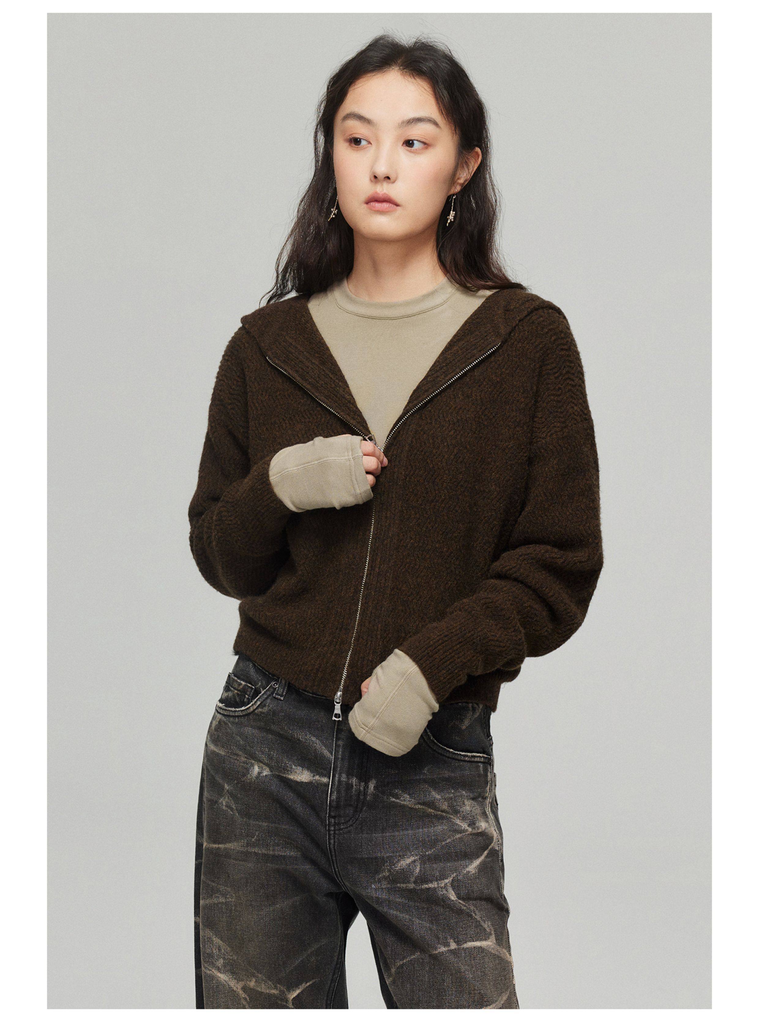 Simple project wool blend tuck-front zip-up hoodie: a fall and