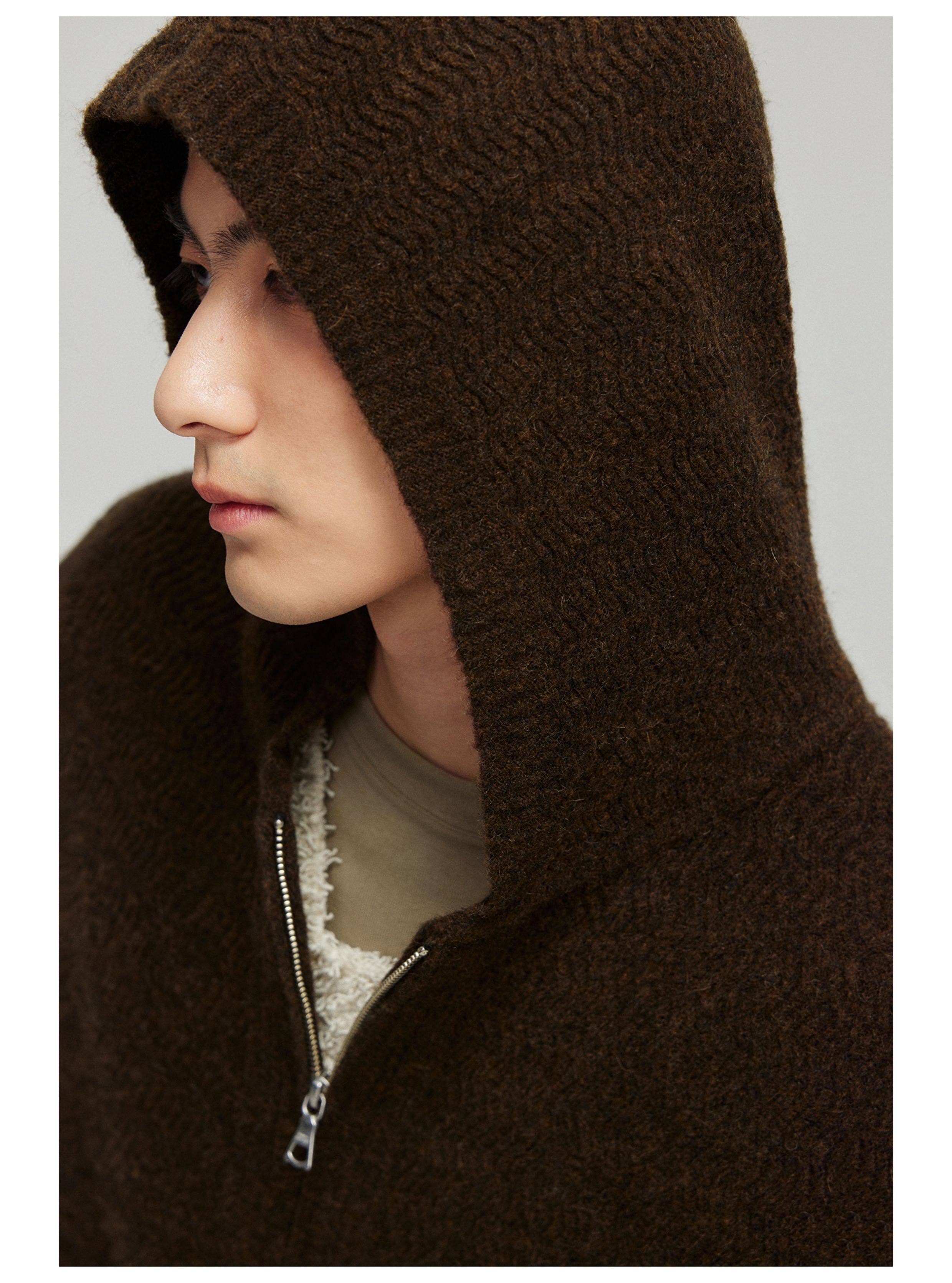 Simple project wool blend tuck-front zip-up hoodie: a fall and