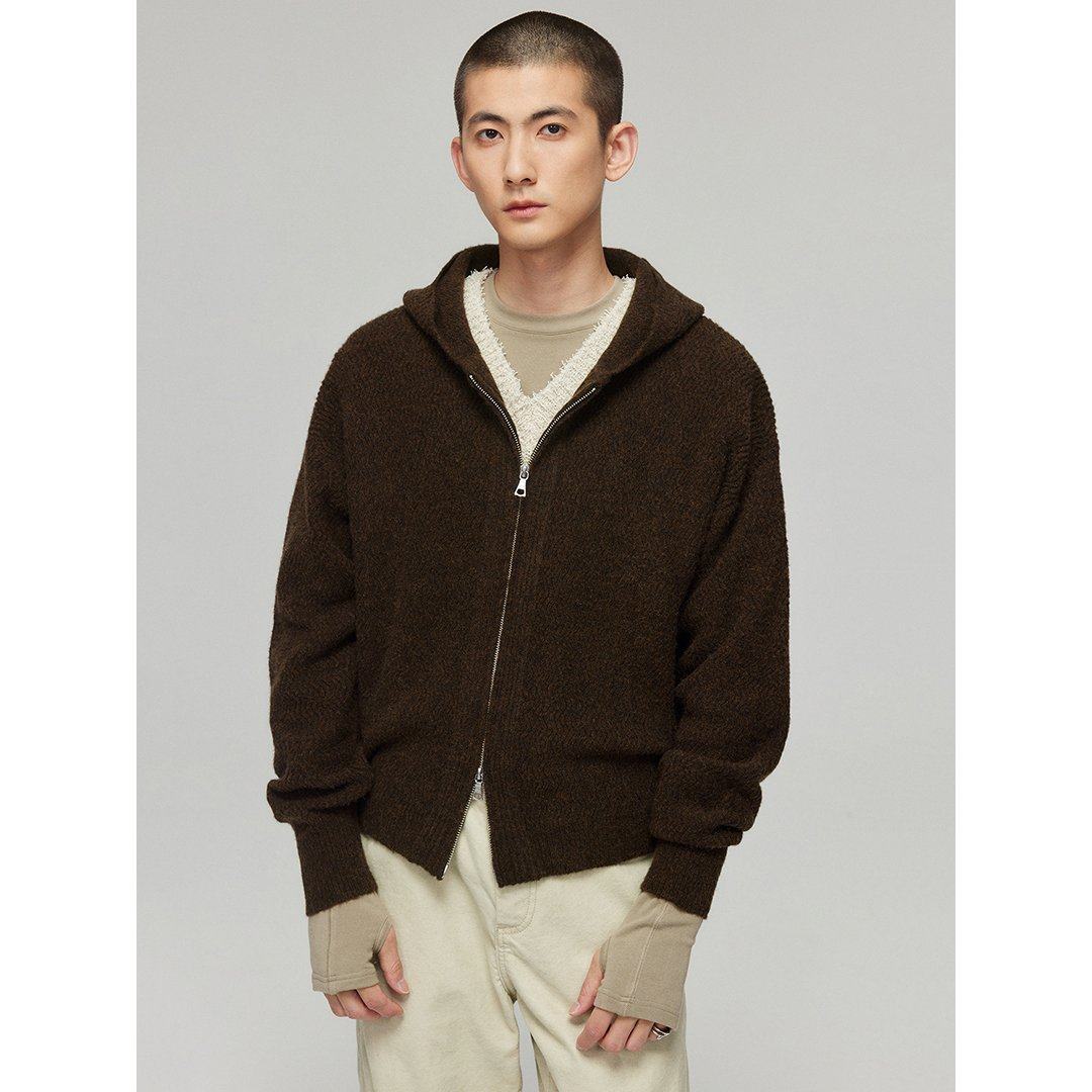 Simple project wool blend tuck-front zip-up hoodie: a fall and