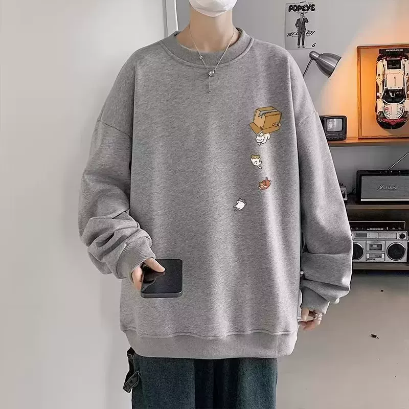 Осенняя теплая толстовка с круглым вырезом, длинный рукав, футболка oversize, высокого качества стиль