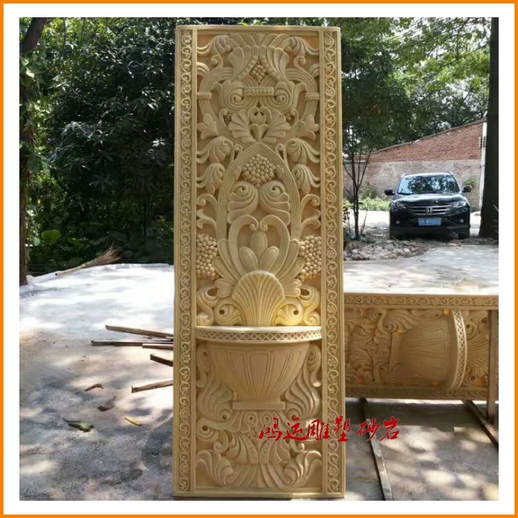 Sandstone embossed iron flower hollow board sandstone glass steel background wall porch home improvement club decoration materials
