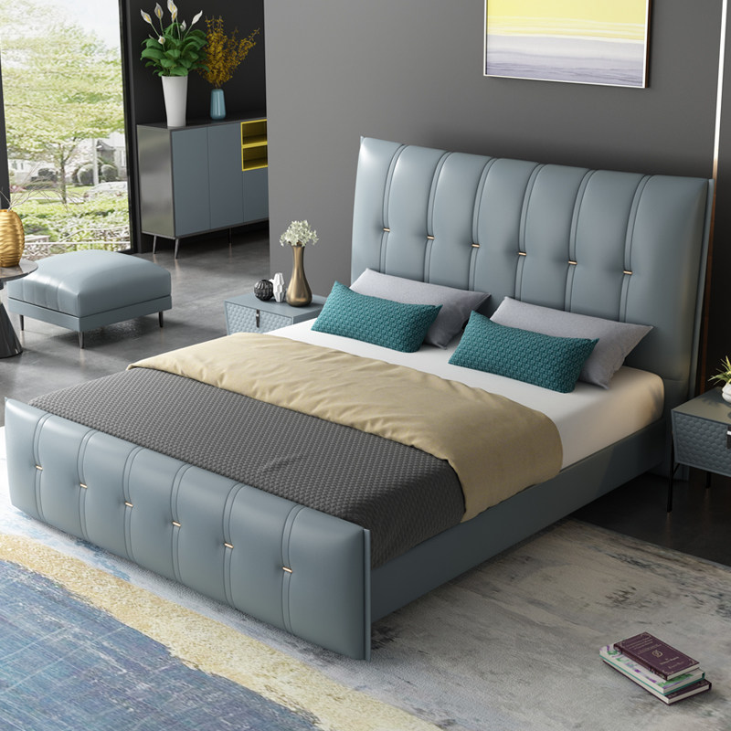 Italian minimalist leather bed leather bed Nordic light luxury soft bed modern minimalist double bed small apartment storage wedding bed