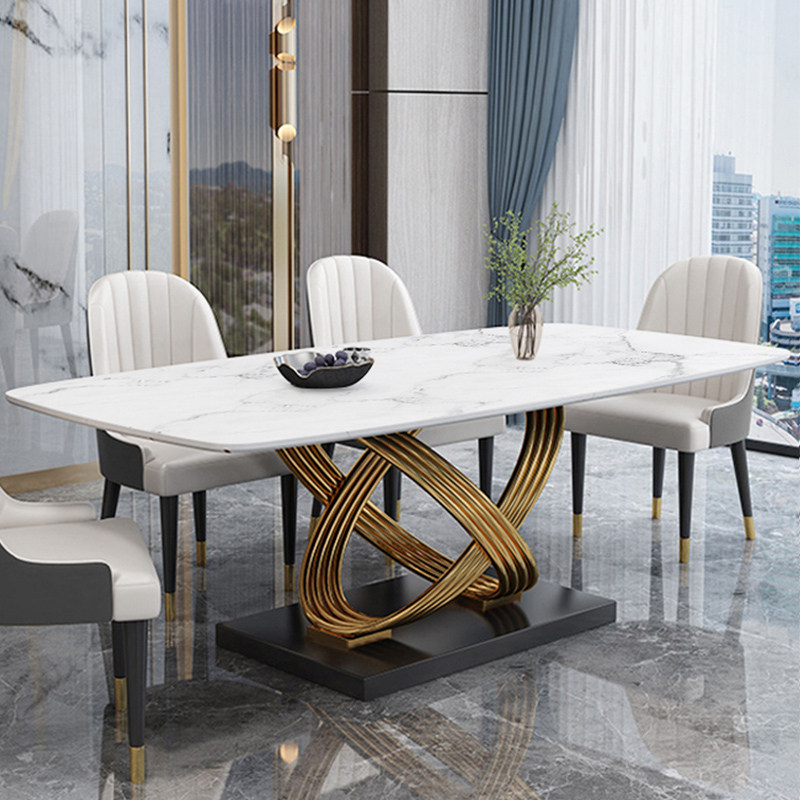 New light lavish marble dining table and chairs set with small family-shaped rectangular dining table modern minimalist rock plate table