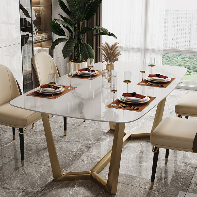 Bright slate dining table modern minimalist light luxury dining table household small apartment rectangular table dining table and chair combination
