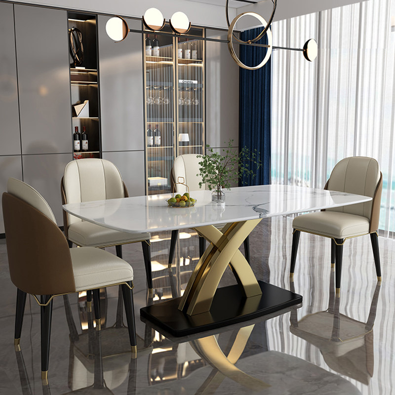 Italian marble dining table and chair combination rectangular Nordic minimalist modern dining table light luxury stainless steel furniture