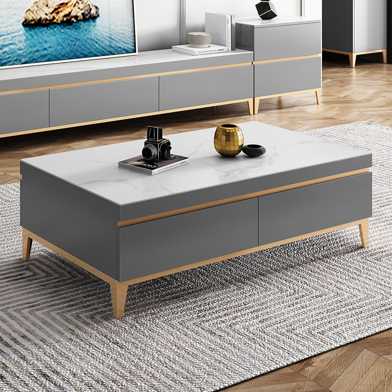 Light luxury slate tea table TV cabinet combination set modern minimalist living room Nordic small apartment floor cabinet tea table furniture