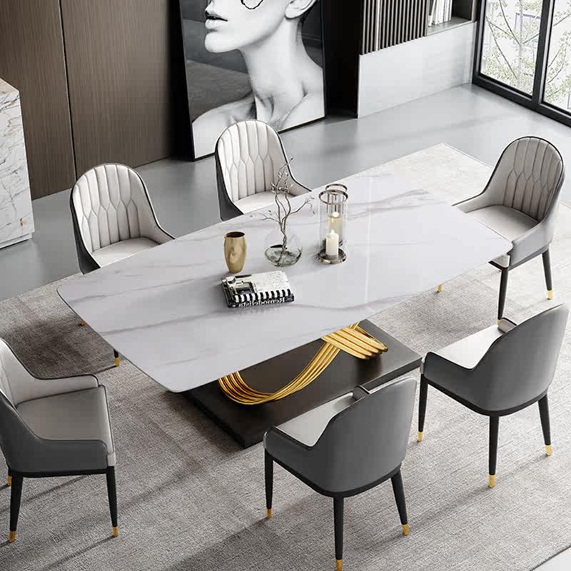 Bright slate dining table and chair combination home small apartment dining table light luxury table rectangular modern minimalist dining table