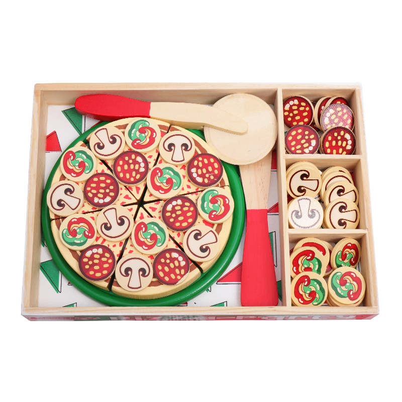 Mô phỏng bằng gỗ pizza chơi nhà trẻ em đồ chơi câu đố giáo dục sớm xây dựng khối đồ chơi nhà bếp 3-4-5-6 tuổi - Đồ chơi gia đình đồ chơi gỗ cho bé