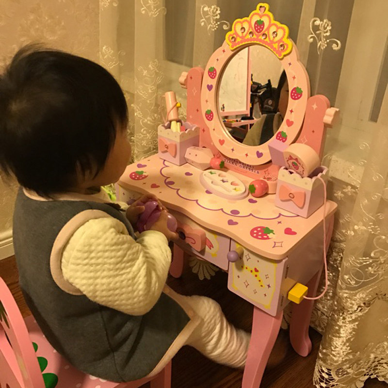 Children's simulation wooden dressing table Princess cosmetics table table Dress up wine girl Jewelry box toy Birthday gift