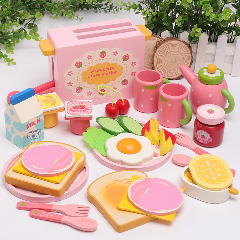 Bread machine Children's wooden toy kitchen dress up wine cooking cut look at the baby kitchenware set 1-2-3-45 years old